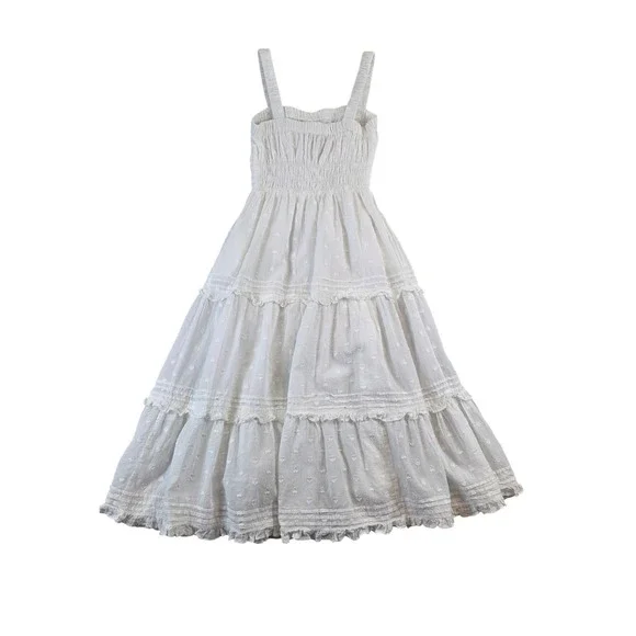 Cleobella Jolene White Organic Cotton Heart Tiered Midi Dress XS Smocked Boho - Picture 11 of 11